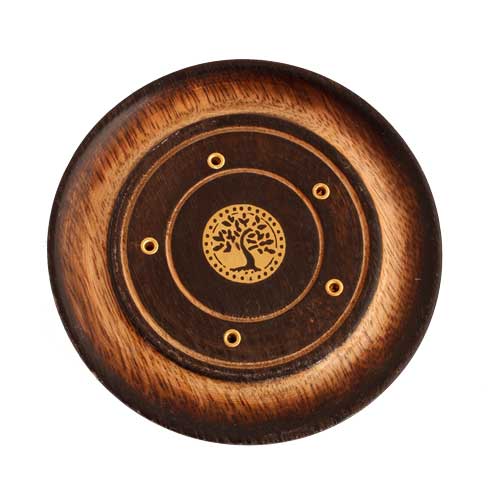 R&auml;ucherst&auml;bchenhalter / Halter aus Holz - Rund / R&auml;ucherst&auml;bchenhalter rund mit Lebensbaum, &oslash; 10 cm