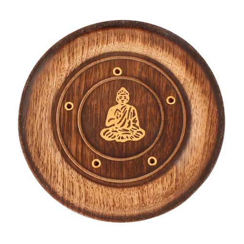 R&auml;ucherst&auml;bchenhalter / Halter aus Holz - Rund / R&auml;ucherst&auml;bchenhalter rund mit Buddha, &oslash; 10 cm