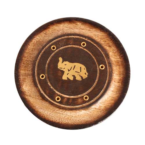 R&auml;ucherst&auml;bchenhalter / Halter aus Holz - Rund / R&auml;ucherst&auml;bchenhalter rund mit Elefant, &oslash; 10 cm