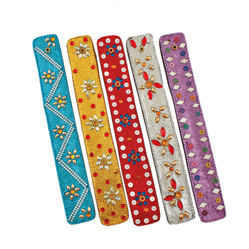 R&auml;ucherst&auml;bchenhalter / Halter aus Holz - Gondelform / Gondel Goa, sortiert, mit Glitzer, L&auml;nge ca 25 cm