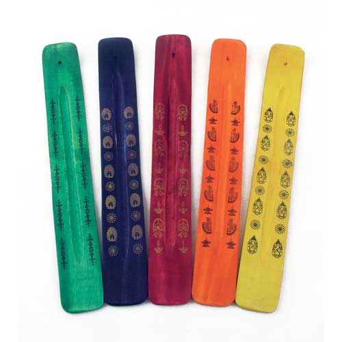 R&auml;ucherst&auml;bchenhalter / Halter aus Holz - Gondelform / Gondel mit indischen Motiven, L&auml;nge 25 cm