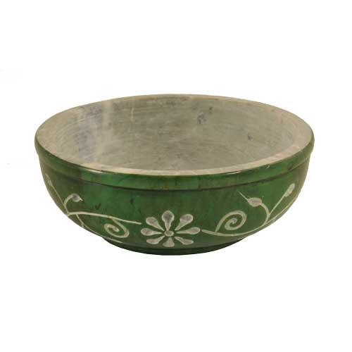 Räucherzubehör / R&auml;uchergef&auml;&szlig;e aus Speckstein und Keramik / Räucherschale mit Blumenranke, grün, ø = 10 cm