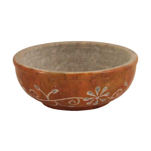 Räucherzubehör / R&auml;uchergef&auml;&szlig;e aus Speckstein und Keramik / Räucherschale mit Blumenranke, orange, ø = 10 cm