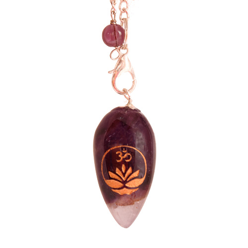 Radiästhesie / Pendel aus Halbedelsteinen / Pendel Amethyst mit Lotus, Länge 3,5 cm