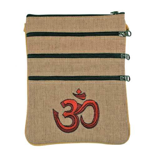 Textilien / Umh&auml;ngetaschen / Umhängetasche beige mit OM, Grösse: 20 x 25 cm 