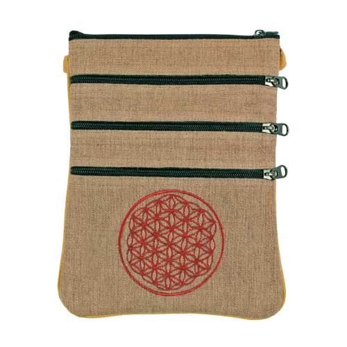 Textilien / Umh&auml;ngetaschen / Umhängetasche beige mit Blume des Lebens,  Grösse: 20 x 25 cm 