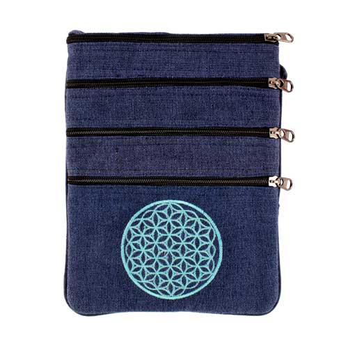 Textilien / Umh&auml;ngetaschen / Umhängetasche blau mit Blume des Lebens, Grösse: 20 x 25 cmUmhängetasche blau mit Blume des Lebens