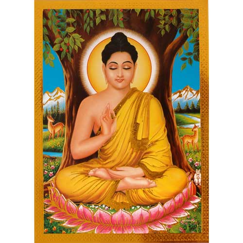 Bilder/Aufkleber / Indische G&ouml;tterkarten mit Goldrand / Buddha