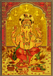 Bilder/Aufkleber / Indische G&ouml;tterkarten mit Goldrand / Goldposter, Ganesha, DIN A4 Format