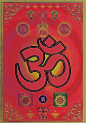 Bilder/Aufkleber / Indische G&ouml;tterkarten mit Goldrand / Goldposter OM, DIN A4-Format