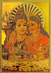 Bilder/Aufkleber / Indische G&ouml;tterkarten mit Goldrand / Goldposter, Shiva-Pavarti, DIN A4 Format