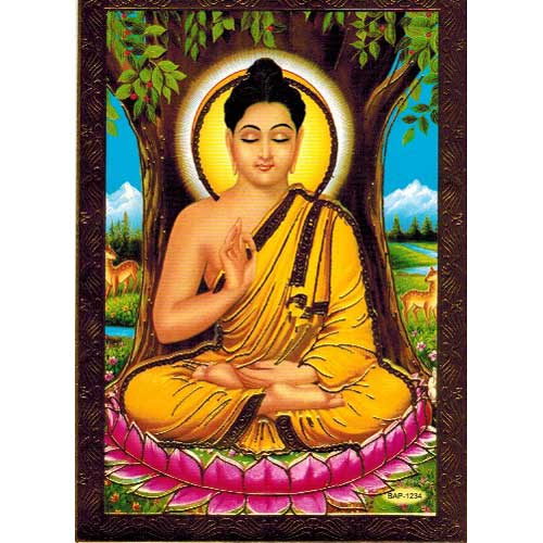 Bilder/Aufkleber / Indische G&ouml;tterkarten mit Goldrand / Buddha, kleines Format