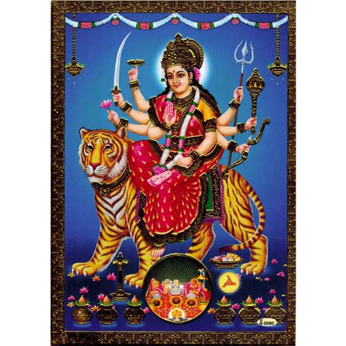 Bilder/Aufkleber / Indische G&ouml;tterkarten mit Goldrand / Durga