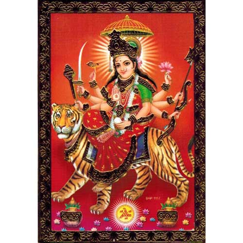 Bilder/Aufkleber / Indische G&ouml;tterkarten mit Goldrand / Durga, kleines Format