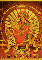 Bilder/Aufkleber / Indische G&ouml;tterkarten mit Goldrand / Goldposter, Durga, DIN A4 Format