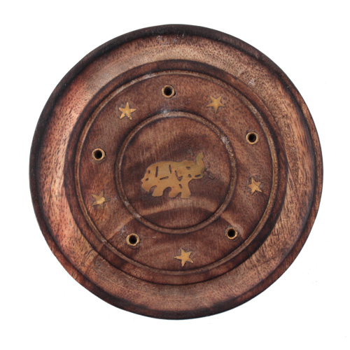 R&auml;ucherst&auml;bchenhalter / Halter aus Holz - Rund / R&auml;ucherst&auml;bchenhalter rund mit Elefant, &oslash; 10 cm