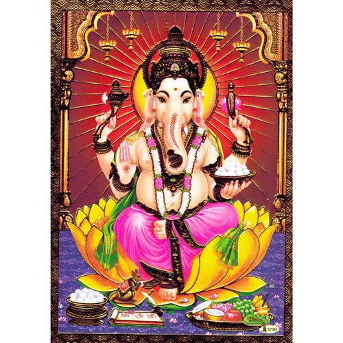 Bilder/Aufkleber / Indische G&ouml;tterkarten mit Goldrand / Ganesha