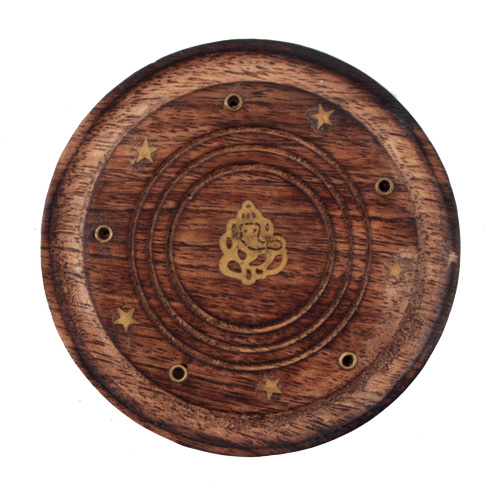 R&auml;ucherst&auml;bchenhalter / Halter aus Holz - Rund / R&auml;ucherst&auml;bchenhalter rund mit Ganesha, &oslash; 10 cm