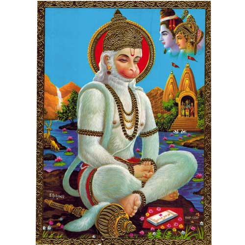Bilder/Aufkleber / Indische G&ouml;tterkarten mit Goldrand / Hanuman