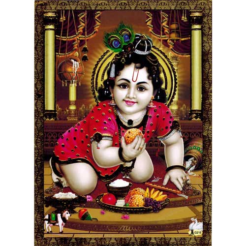 Bilder/Aufkleber / Indische G&ouml;tterkarten mit Goldrand / Krishna