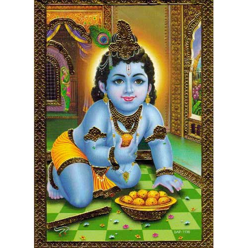 Bilder/Aufkleber / Indische G&ouml;tterkarten mit Goldrand / Krishna, kleines Format