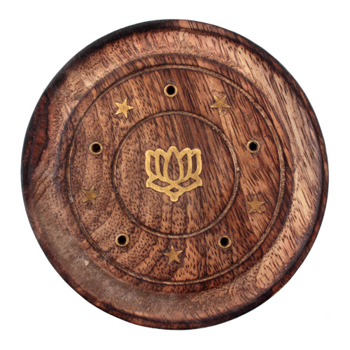 R&auml;ucherst&auml;bchenhalter / Halter aus Holz - Rund / R&auml;ucherst&auml;bchenhalter rund mit Lotus, &oslash; 10 cm