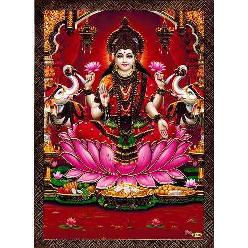 Bilder/Aufkleber / Indische G&ouml;tterkarten mit Goldrand / Lakshmi