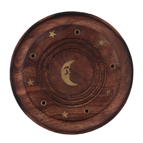 R&auml;ucherst&auml;bchenhalter / Halter aus Holz - Rund / R&auml;ucherst&auml;bchenhalter rund mit Mond, &oslash; 10 cm