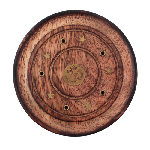 R&auml;ucherst&auml;bchenhalter / Halter aus Holz - Rund / R&auml;ucherst&auml;bchenhalter rund mit OM, &oslash; 10 cm