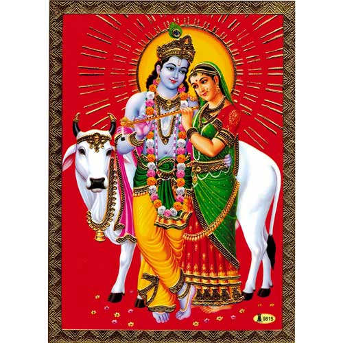 Bilder/Aufkleber / Indische G&ouml;tterkarten mit Goldrand / Radhe-Krishna