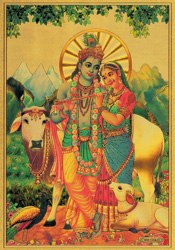 Bilder/Aufkleber / Indische G&ouml;tterkarten mit Goldrand / Goldposter, Rade-Krishna, DIN A4 Format
