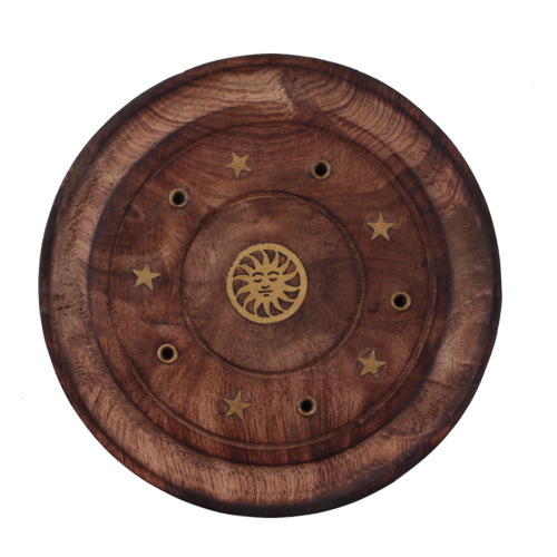 R&auml;ucherst&auml;bchenhalter / Halter aus Holz - Rund / R&auml;ucherst&auml;bchenhalter rund mit Sonne, &oslash; 10 cm