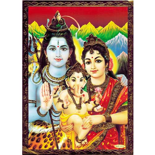 Bilder/Aufkleber / Indische G&ouml;tterkarten mit Goldrand / Shiva-Parvati