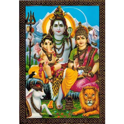 Bilder/Aufkleber / Indische G&ouml;tterkarten mit Goldrand / Shiva-Pavarti, kleines Format