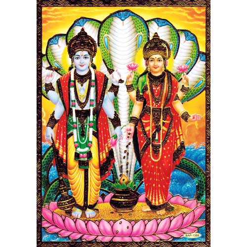 Bilder/Aufkleber / Indische G&ouml;tterkarten mit Goldrand / Vishnu und Lakshmi